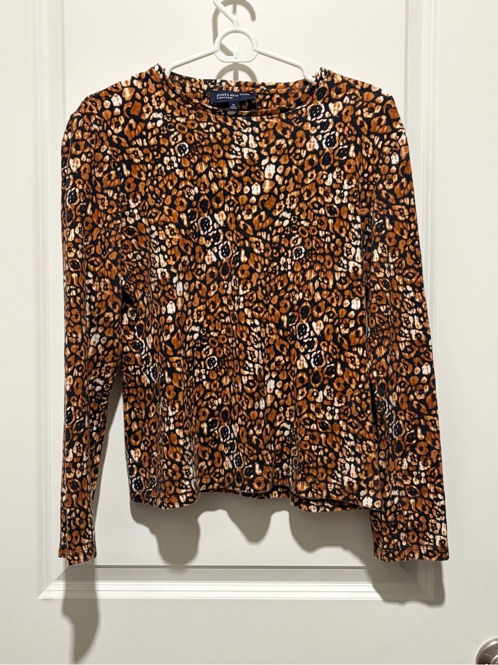 Jones New York Women's Cheetah Print Long Sleeve Top - Brown